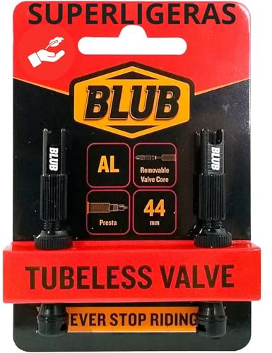 Blub Valvula Tubeless MTB 44mm | Valvula Presta Aluminio, Pack 2 Valvula Bicicleta para Kit tubeless | valvulas MTB tubeless Bici Carretera, BMX y Bici Montaña, Negro
