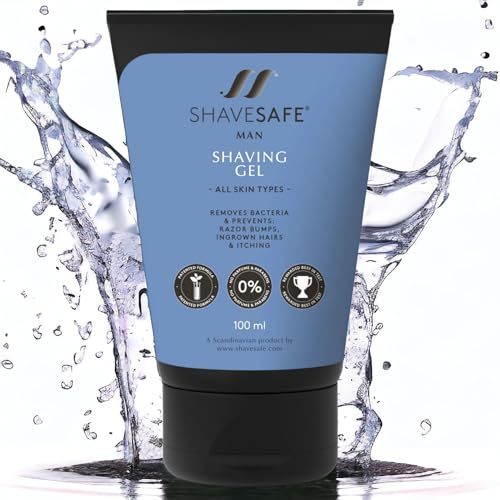 ShaveSafe Gel Da Barba Trasparente per Rasatura Uomo - Shaving Gel for Men - Rimuove i Batteri e Previene Gli Urti del Rasoio - Per Tutti i Tipi di Pelle - Prodotto Scandinavo, 100ml
