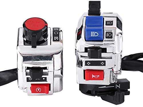 KIMISS Interruptor para manillar de moto, universal 7/8, luz blanca, control de bocina y direccionales, compatible con la mayoría de modelos, fácil instalación