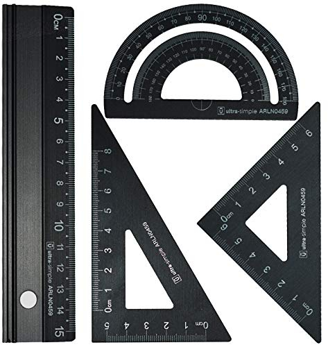 Metall Architekten-Skala Lineal Set - Rodmaie 4 PCS Technisches Zeichnungsset, Mathematik Geometrie Werkzeug, Winkelmesser, Dreieck, Architekten Lineal Set für Schüler