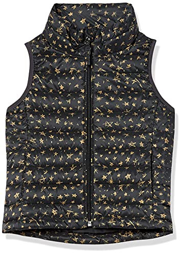 Amazon Essentials Mädchen Leichte, Wasserbeständige Pufferweste, Verstaubar, Schwarz Sterne, 8 Jahre