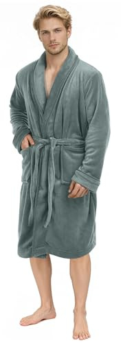 NY Threads Vestaglia da uomo con collo a scialle,morbida e soffice per il sonno e il relax, Grigio Acciaio, X-Grande