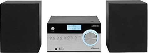 MEDION P64187 Micro Audio System Kompaktanlage (DAB+, PLL UKW Radio, Bluetooth, USB Anschluss, AUX, 2x50 W) Silber