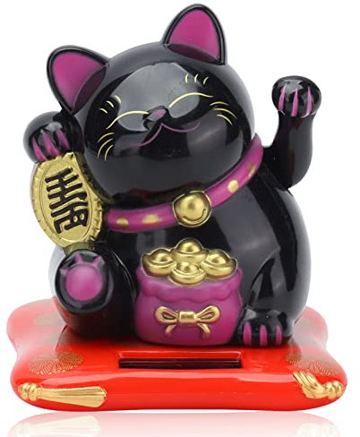 Cyrank Lucky Cat,Maneki Neko Waving Cat,Maneki Neko Waving Fortune Cat with Waving Arm Good Luck Bringer Solar Powered Cute Fortune Cat Good Luck Wealth Welcoming Cat,2.6 x 2.8 x 3.1inch