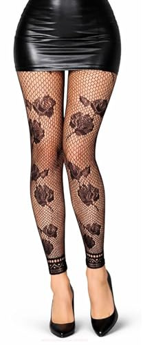 Simply Joshimo Womens Patterned Black Fishnet Net Footless Fashion Tights | No Toes Pantyhose