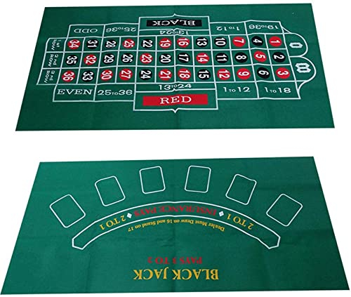 Renywosi Roulette Blackjack, Tischspiel aus Filz, doppelseitig, Vlies, wasserdicht, Tischauflage, Casino, Spiele, Tisch für Erwachsene, 90 x 60 cm