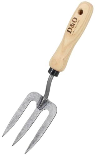 D&O X-Treme Pflanzgabel aus geschmiedeten Borstahl, klein mit 3 Zinken und Holzgriff - Länge: 27,5 cm - Arbeitsbreite: 6,5 cm - Gartengabel, Blumengabel, Rosengabel, Mini-Forke, Unkrautgabel