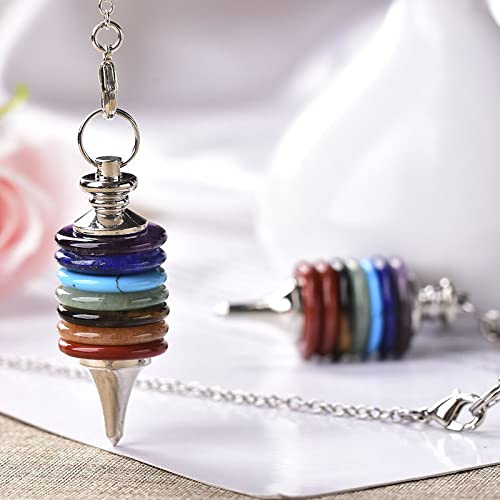 Pendelhjul med naturlig sten, 7 chakra-pendel för män och kvinnor, present, 7 chakra-pendelar