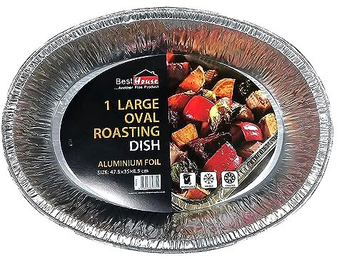 BH | 5 Pack Large Oval Aluminium Foil Roasting Trays | (47 × 35 × 8.5 cm) | Heavy-Duty Disposable Baking & Serving Pans for Roasting, Cooking, Takeaway & Parties - by Best House