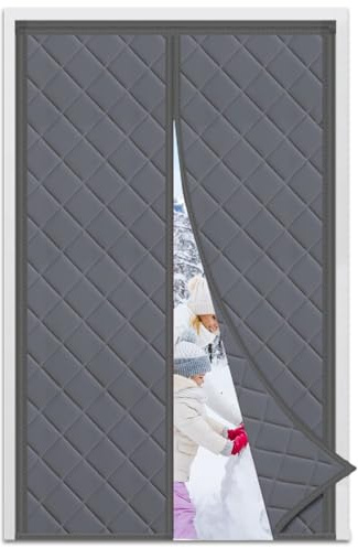 DIKER Magnetisk termisk isolerande gardin för dörrar 100 x 200 cm, termisk vinter dörrgardin, termisk gardin, skyddar mot kyla, mörkläggande, ljudisolerande, automatisk stängning, grå