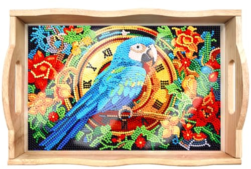 Demiawaking DIY Diamond Painting Serviertablett Kit, Diamant Malerei Tischdeko Servierplatte, Holz Serviertablett mit Griff, Servier Tablett für Abendessen, Tee, Bar, Tisch, Frühstückstablett (C)