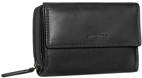 STILORD 'Thea' Damen Geldbeutel Leder RFID Geldbörse Groß Vintage Portemonnaie für Frauen NFC Schutz Ledergeldbörse mit Reißverschluss in Geschenkbox Echtleder, Farbe:schwarz