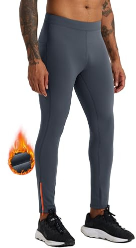 Willit Men's Fleece Running Leggings Cold Weather Gear Winter Cycling Tights Pants Water Resistant Zipper Pockets Deep Gray M