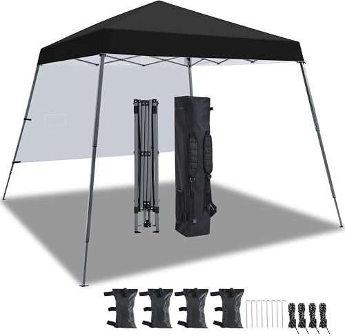 Yaheetech Pop Up Gazebo 3x3M with 1 Side Panel, Portable Backpack Bag, 4 Sandbags, 4 Ropes & 8 Stakes, Slant Leg, Black