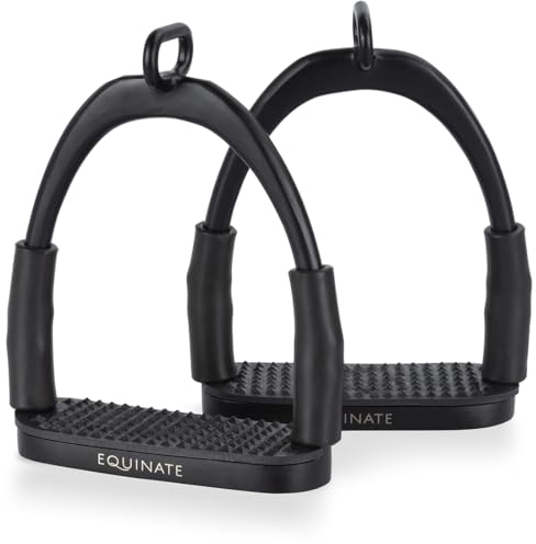 Equinate Sicherheitssteigbügel Manchester 10cm Schwarz Matt - Mit Anti-Rutsch Trittfläche aus Gummi - Steigbügel für Erwachsene und Kinder - Entlastet die Fußgelenke - 2 Stück