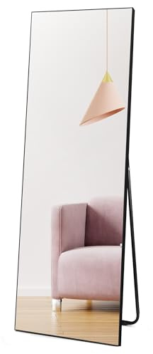Hoikwo Full Length Mirrors 150x51cm (59x20 inches),Standing Mirror with Black Frame for Bedroom, Living Room or Bathroom