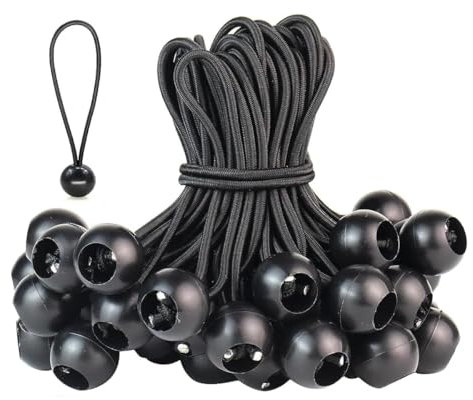 30 Tendeurs élastiques avec Boule,10 cm - Tendeur en Caoutchouc avec Boule - pour bâches, Affiches, Tentes, Bannières, Pavillons, Noirs.