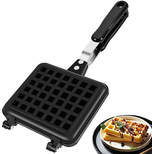 Waffle Maker, padella per waffle con manico lungo, antiaderente, portatile, in alluminio pressofuso, da 14 cm, per colazione in famiglia, frittate e toast