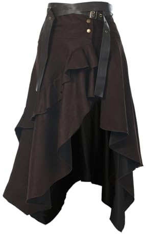 BPURB Jupes Vintage pour Femmes, Style Gothique, Punk, irrégulier, à Volants, Taille Haute, Jupe trapèze avec Ceinture