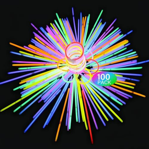 HenfuME 100 PièCes Baton Lumineux Fluorescent, Bracelets Fluo,Multicolores pour Enfants et Adultes - Bracelet Fluorescent Lumineux Avec Connecteurs,Accessoire Fluo Pour Anniversaires,Festival