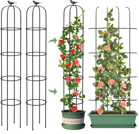 Torre de Obelisco enrejado de jardín para plantas trepadoras, soporte de metal inoxidable para plantas trepadoras de 70 pulgadas para plantas en macetas de interior y exterior, soporte para flores de