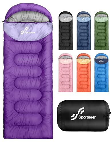 Schlafsack Outdoor - Sportneer Schlafsack Erwachsene und Kinder - Schlafsäcke Camping Sleeping Bag Deckenschlafsack Leicht Tragbar für Camping Wandern Rucksackreisen (Lila + Helllila, 220x80cm)