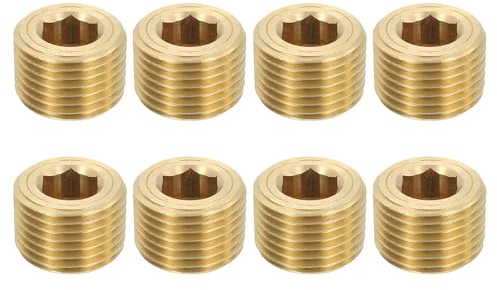 QUARKZMAN 8 stycken 1/2 tum npt hexagonalt platt huvud rör plugg | Mässing, rörplugg med inre gänga, för att stänga slangändar för lufttankar