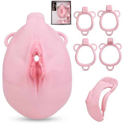 BDSMYOU Gabbia per Pene Chastity Cage Sex Toys,Gabbia di Castità con Labbra Vaginali e Cintura di Castità,BDSM Bondage Imitazione Vagina Gay,Sexytoysys Uomo,Toys Sessuali per Uomini (Rosa)
