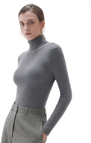 SUUKSESS Women Turtleneck Cashmere Blend Sweater Long Sleeve Shirts Fall Basic Thermal Tops Winter Clothes(Warm Gray, M)