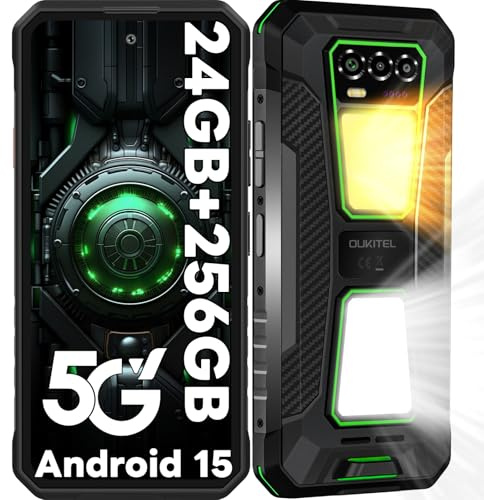 OUKITEL WP58 Pro Outdoor Smartphone 5G, 24GB+256GB/1TB, 10000mAh Outdoor Handy Android 15, 6.7/120Hz Rugged Smartphone, Dual Camping Licht, 64MP Kamera, Wasserdicht Baustellenhandy, 5G Dual SIM/NFC
