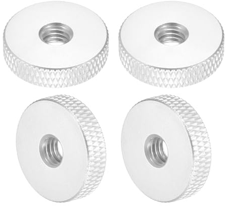 QUARKZMAN 4 stycken aluminiumlegering räfflade muttrar M6 x 20 x 5 mm, platt räfflad mutter metall greppsmutter gängadapter för elektroniska enheter industri maskin sammansättning, silver