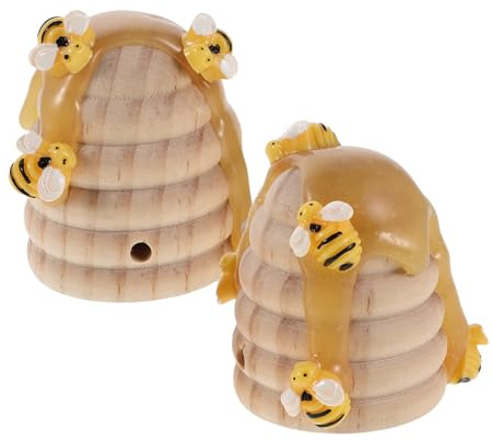 Toyvian Lot de 2 Figurines en Bois de Ruche avec Mini Abeilles, Décorations de Table Printanières Rustiques, Plateaux Décoratifs Champêtres pour Maison et Étagères, Ornements Nid