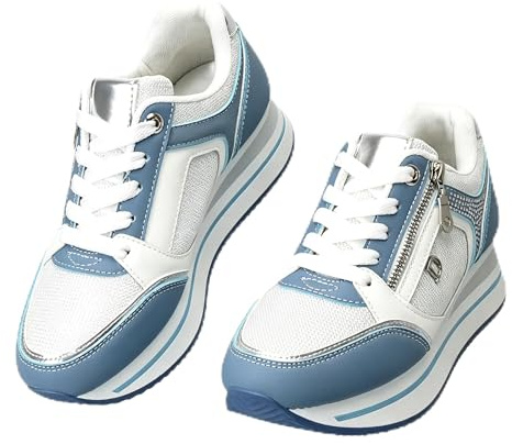 CLEIKS Sneakers Donna Comode con Strass Scarpe da Zip Laterale e Mesh Traspirante per Jogging e Camminate all’Aperto (Blu,40EU,WSC260177-3)
