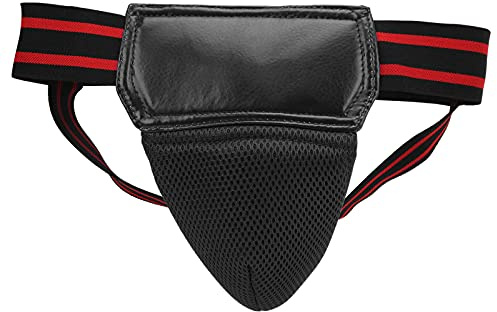 1. Boxning Ljumskskydd Jockstrap med hög seghet Plast Cup Andas Mesh Justerbar Elastisk rem för Kickboxning Muay Thai MMA 2. Ljumskskydd för män Jockstrap Andas Mesh yttre lager (Svart)