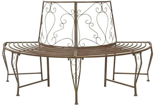 LoogCape Banc d'arbre en acier marron vieilli, 4 places, 160 x 80 x 89 cm, semi-circulaire, résistant aux intempéries, pour jardin, terrasse, balcon et jardin d'entrée