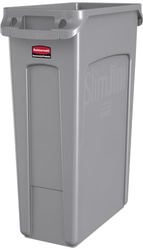 Rubbermaid Commercial Products Slim Jim Plastic Rectangular Trash/Garbage Can with Venting Channels, 23 Gallon, Gray