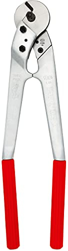 FELCO Two-Hand Cable Shears - Wire Rope Shears for Steel (Weight: 2.30 kg, Length: 59 cm, Cutting Diameter: 1.6 cm, Forged Aluminium Handles) C16, Silver/Red