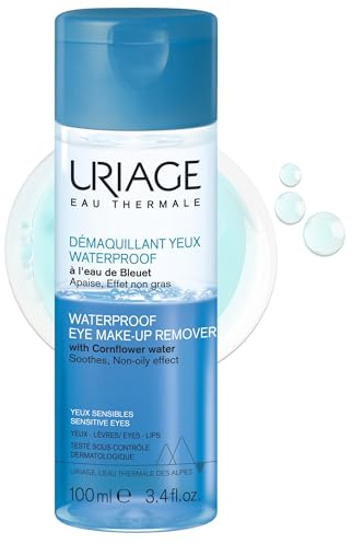 Uriage Waterproof-Augen-Make-up-Entferner mit KORNBLÜTENWASSER - Entfernt sanft wasserfestes Make-up und macht die Haut weich und nicht klebrig - Parfümfrei - Augenärztlich Getestet - 100ml