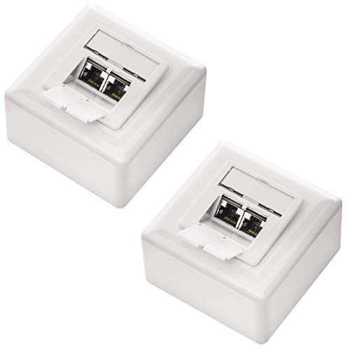 deleyCON 2x CAT 6a Universal Netzwerkdose - 2x RJ45 Port - Geschirmt - Aufputz oder Unterputz - 10 Gigabit Ethernet Netzwerk - EIA/TIA 568A&B - Weiß