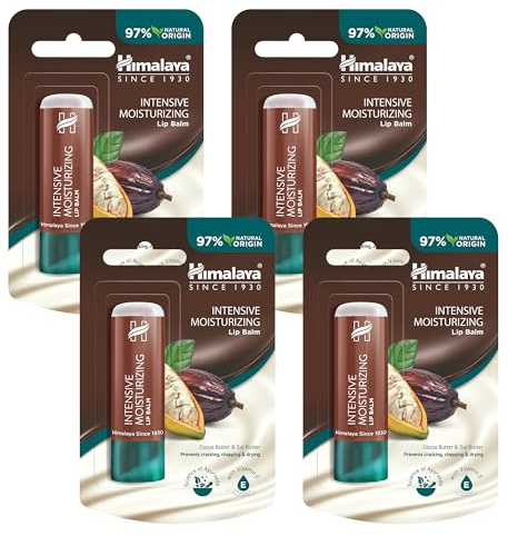 Himalaya Intensive Moisturizing Cocoa Butter Lip Balm |Rich Cocoa Butter Repairs Dry and Chapped Lips Enriched with Vitamin E Hydrates, Nourishes and Improves Lips Elasticity - 4.5g (Pack of 4)