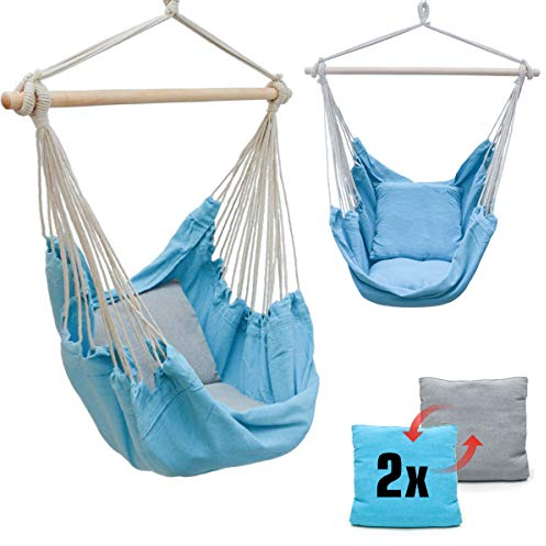 AMANKA Hängesessel mit 2 Kissen zum Wenden - Bequeme Hängeschaukel für Balkon Garten Terrasse Outdoor Indoor - Hängestuhl mit Aufhängung für Erwachsene Kinder Wohnzimmer Camping Relaxen Urlaub Zuhause