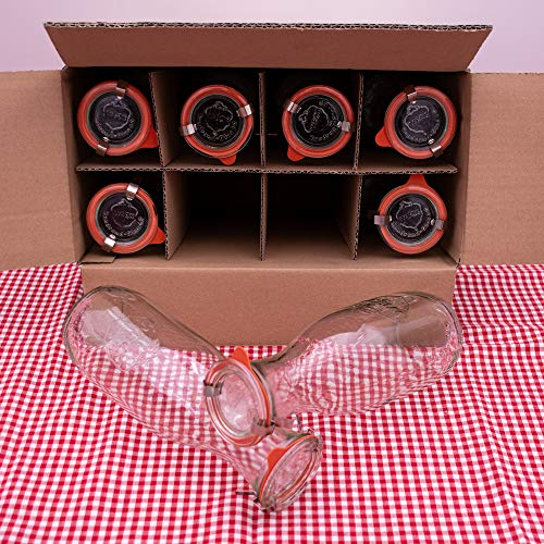 WECK 8er-Pack 1000ml Saftflasche Set - 1L Glasflaschen - Ideal für Milch, Säfte, Smoothies, Flaschen mit Deckel und Dichtung, zum Selbstbefüllen - Inklusive Etikett - Made in Germany