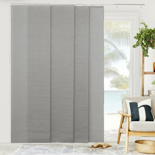 CHICOLOGY Panel Track Vertical Blinds for Sliding Patio Doors, Room Dividers and Closet Covers, Four Woven Panels 23 in Wide Each, Adjustable Track 46-86 in W, Height Trimmable Up to 96 in, Gray