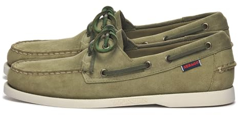 Sebago Hombre Docksides Portland Zapatos Barco, Verde Militar Marrón Oliva, 43 EU