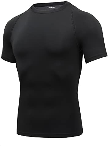 AMZSPORT Maglietta a Compressione da Uomo, a Maniche Corte, Funzionale, Cool Dry, per Allenamento e Corsa, 112025-nero, L