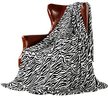DREAMLANDING Fleeceöverkast för soffa säng stol mjuk färgglad överdimensionerad, dekorativ ultra-plysch överkast filt (230 x 230 cm, zebra)