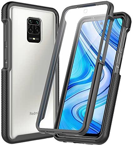 XINNI Funda para Xiaomi Redmi Note 9S/Note 9 Pro/MAX Antichoques 360 Grados con Protector de Pantalla Integrado Robusto Doble Cara Bumper Transparente Case Completa Carcasa, Negro