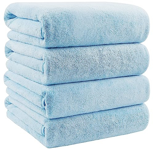 Orighty Bath Towels Set Pack of 4(27’’ x 54’’) - Soft Feel Bath Towel Sets, Highly Absorbent Microfibre Towels for Body, Quick Drying, Microfibre Bath Towels for Sport, Yoga, SPA, Fitness - Blue
