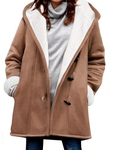 Svanco Mujer Abrigos Invierno Calentitos con Forro Polar Chaqueta de Piel con Capucha con Horn Botones Parka Grueso Elegantes Sudadera Lana