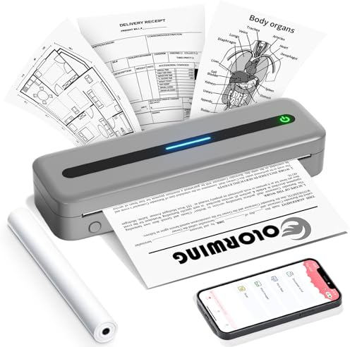 COLORWING Mobiler Drucker M832,Thermodrucker A4,Bluetooth Drucker Klein Kompakt für iPhone und Android,Wird mit Einer Rolle A4-Thermopapier Geliefert,Portbale Printers Wireless for Travel-Grau